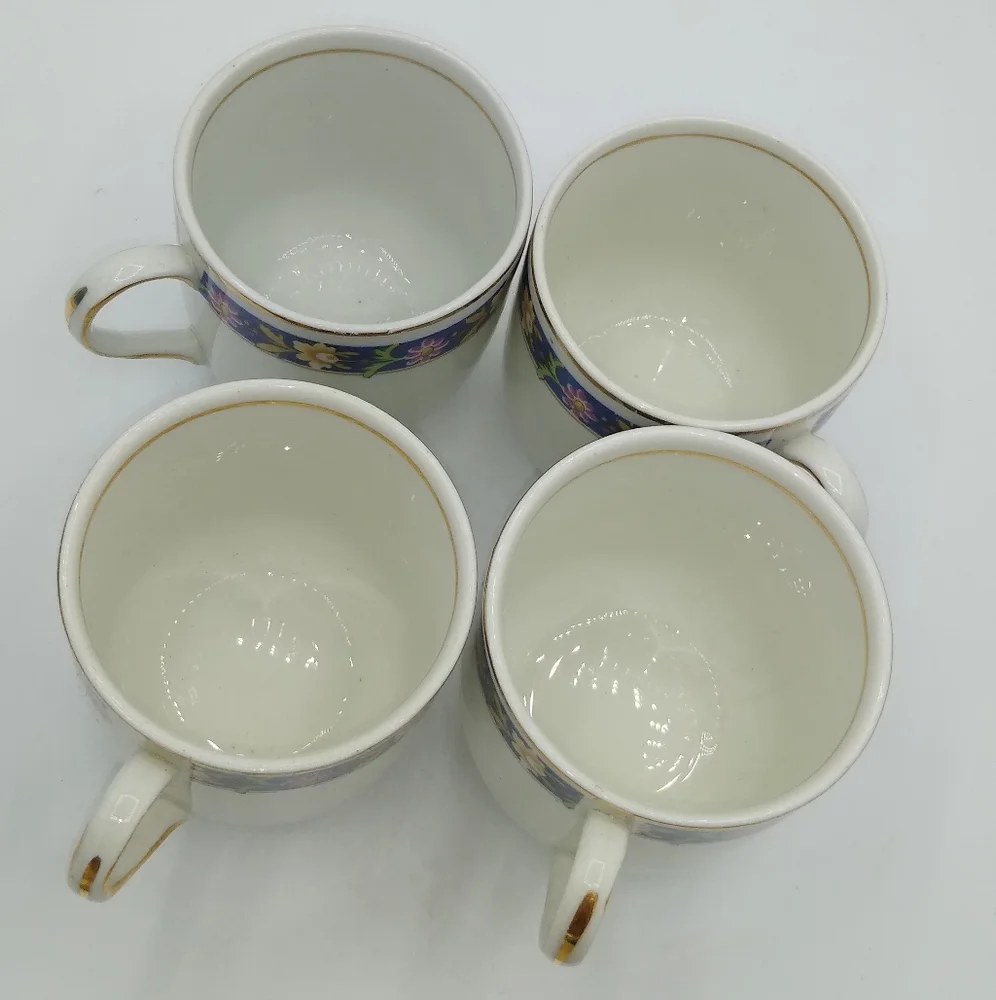 Johnson Brothers Oakworth Demitasse Gilt Gold Floral Tea Cups Set 4 Antique Vtg